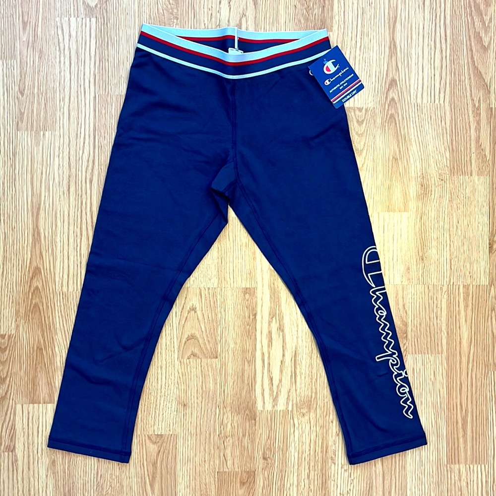 Size small Champion double dry capri leggings, navy blue, new with tags